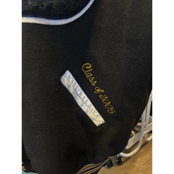 Holloway Varsity Letterman Jacket Black Gold White Leather Sleeves Mens XL - Picture 4 of 7